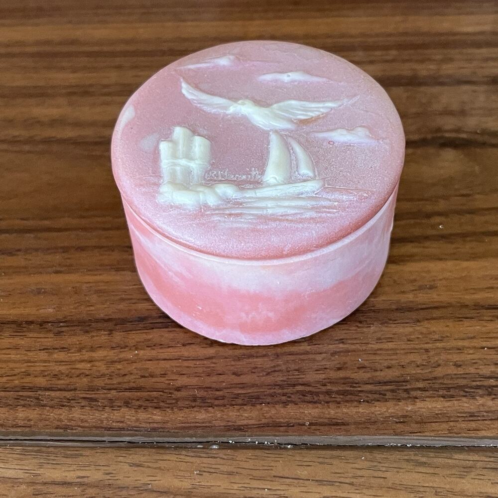Vintage Design Gifts Soapstone Incolay Trinket Jewelry Box Pink